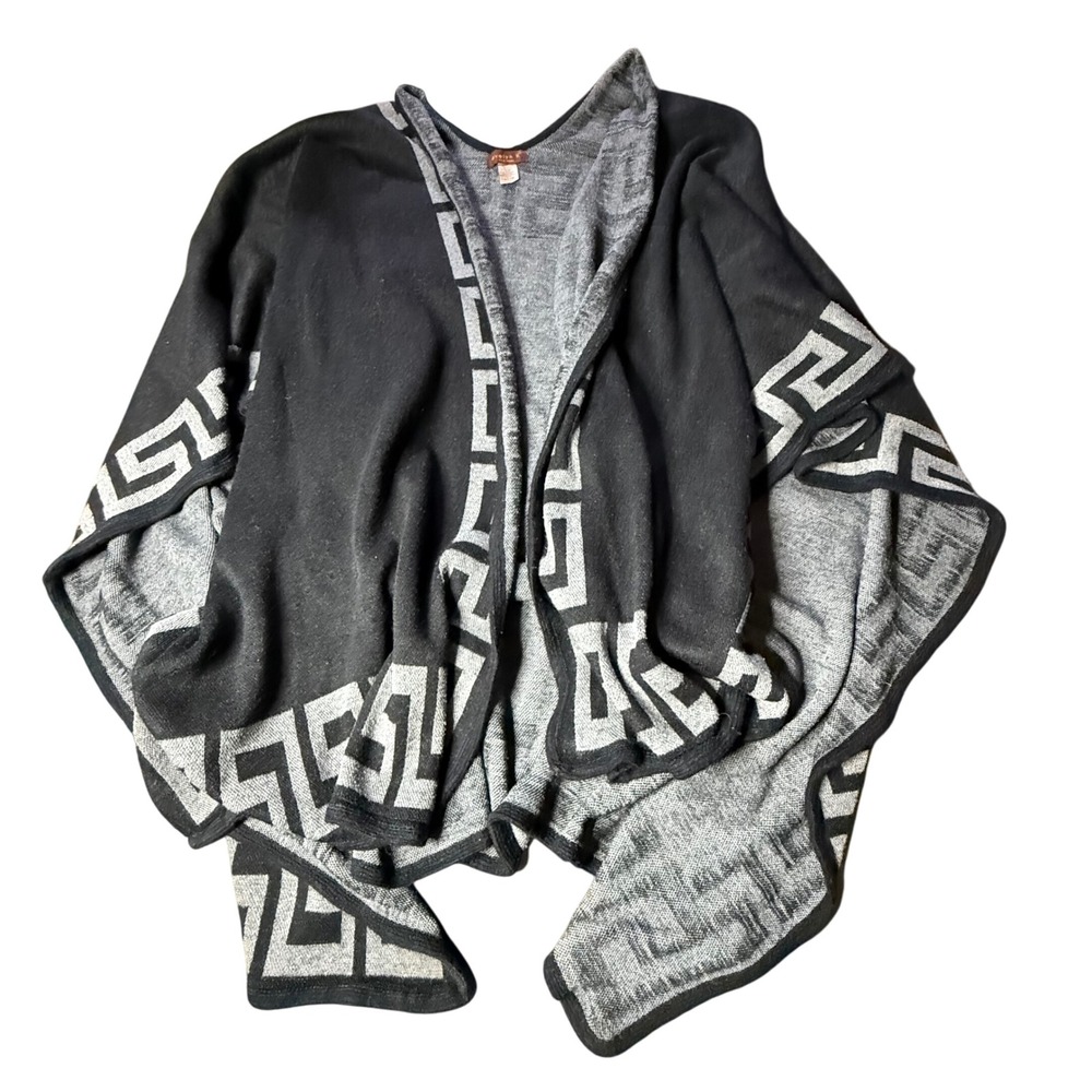 Evelyn K. Open Front Poncho Cape Shawl Geometric Print Cover Up